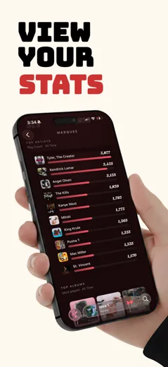 Apple Music listening stats in Marquee showing ranked top artists with play counts